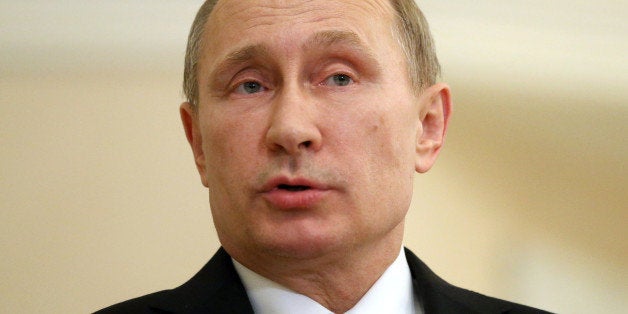 MINSK, BELARUS - FEBRUARY 12: Russian President Vladimir Putin during a press conference after peace talks over the crisis in