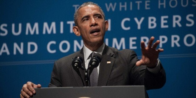 US President Barack Obama speaks at the White House Summit on Cybersecurity and Consumer Protection at Stanford University in Palo Alto on February 13, 2015. AFP PHOTO/NICHOLAS KAMM (Photo credit should read NICHOLAS KAMM/AFP/Getty Images)