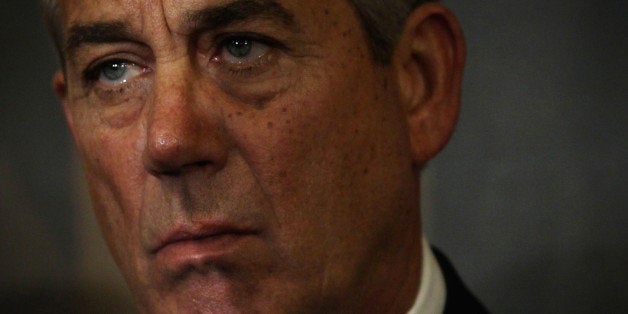 WASHINGTON, DC - FEBRUARY 13: U.S. Speaker of the House John Boehner (R-OH) listens during a signing ceremony of the Keystone XL Pipeline Approval Act in the Rayburn Room of the Capitol February 13, 2015 on Capitol Hill in Washington, DC. President Obama has threatened to veto the bill despite GOPs claim of the 42,000 American job creations that will be benefited from the legislation. (Photo by Alex Wong/Getty Images)