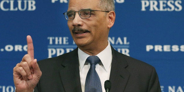 WASHINGTON, DC - FEBRUARY 17: Attorney General Eric Holder speaks at the National Press Club Newsmaker Luncheon February 17, 2015 in Washington, DC. Attorney General Holder spoke about criminal justice and sentencing reform. (Photo by Mark Wilson/Getty Images)