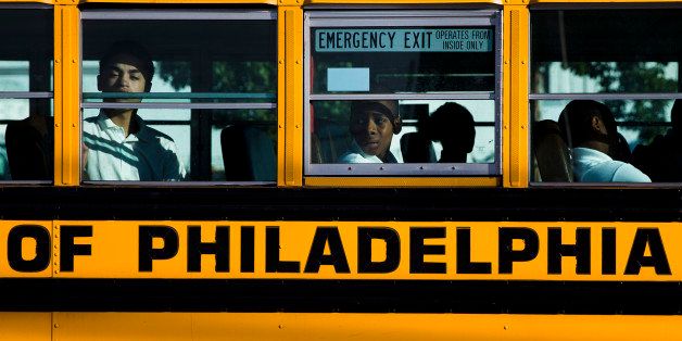 Students arrive for school Monday, Sept. 8, 2014, in Philadelphia. Philadelphia opened three new public high schools Monday in an effort to show the troubled district is still trying to innovate despite the specter of massive layoffs. (AP Photo/Matt Rourke)