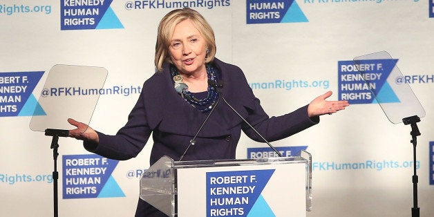 NEW YORK, NY - DECEMBER 16: Hillary Rodham Clinton speaks at the 2014 Robert F. Kennedy Ripple of Hope Gala at New York Hilton on December 16, 2014 in New York City. (Photo by Taylor Hill/Getty Images)