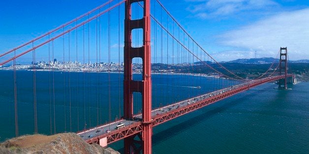 UNITED STATES - MARCH 29: The Golden Gate Bridge (1933-1937) by Joseph Baermann Strauss, with the bay and the city of San Francisco in the background, California, United States of America. (Photo by DeAgostini/Getty Images)