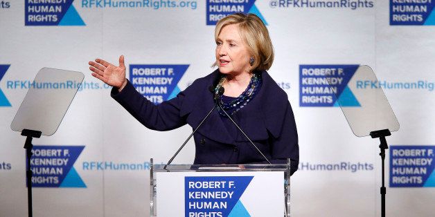 Former Secretary of State Hillary Rodham Clinton speaks after accepting the Robert F. Kennedy Ripple of Hope Award during a ceremony, Tuesday, Dec. 16, 2014 in New York. (AP Photo/Jason DeCrow)