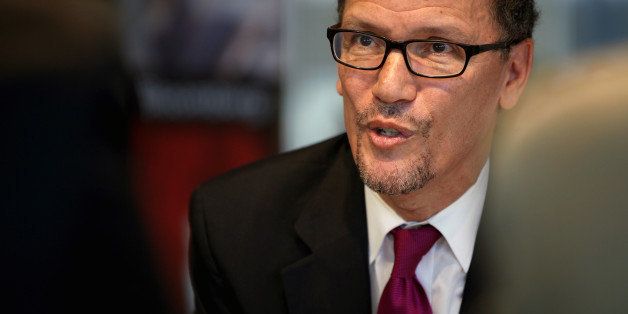 Thomas 'Tom' Perez, U.S. secretary of labor, speaks during an interview in Washington, D.C., U.S., on Thursday, Oct. 23, 2014. New Jersey Governor Chris Christie has 'got his head in the sand' when it comes to the plight of minimum-wage earners in his state, Perez said. Photographer: David Banks/Bloomberg via Getty Images 