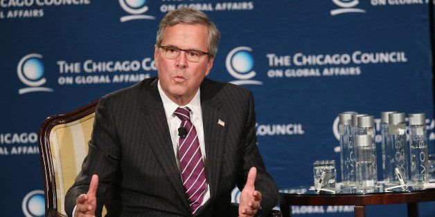 CHICAGO, IL - FEBRUARY 18: Former Florida Governor Jeb Bush speaks to guests at a luncheon hosted by the Chicago Council on Global Affairs on February 18, 2015 in Chicago, Illinois. Bush delivered his first major foreign policy speech at the event as he continues to test the waters for a potential run for president in 2016. (Photo by Scott Olson/Getty Images)