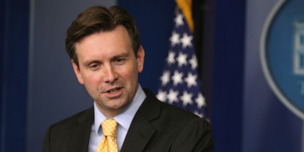 WASHINGTON, DC - FEBRUARY 10: White House Press Secretary Josh Earnest speaks to the media during his daily briefing in the Brady Briefing Room, February 10, 2015 in Washington, DC. Secretary Earnest spoke on various issues including the situation in Ukraine and Syria. (Photo by Mark Wilson/Getty Images)