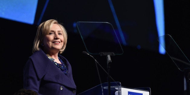 NEW YORK, NY - DECEMBER 16: Honoree Hillary Rodham Clinton speaks onstage at the RFK Ripple Of Hope Gala at Hilton Hotel Mid