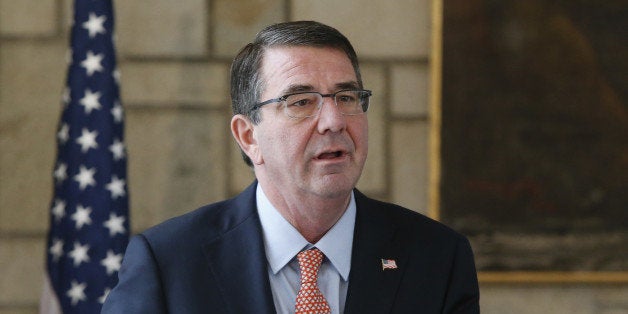 KABUL, AFGHANISTAN - FEBRUARY 21: U.S. Secretary of Defense Ash Carter addresses a new conference with Afghan President Ashr