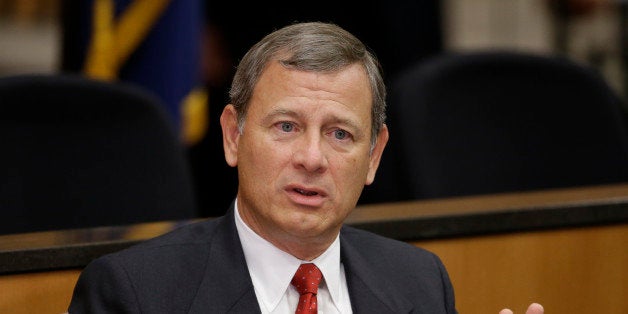 FILE - In this Sept. 19, 2014 file photo, Chief Justice John Roberts speaks at the University of Nebraska Lincoln in Lincoln,