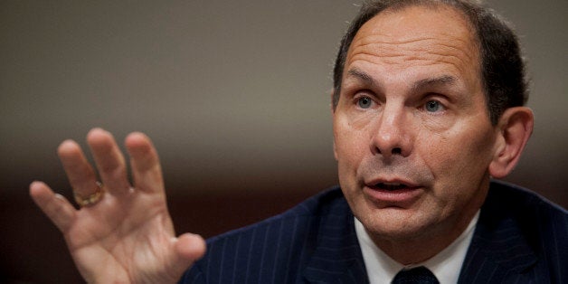 Robert 'Bob' McDonald, former chief executive officer of Procter & Gamble Co., testifies during a nomination hearing before the Senate Veterans Affairs Committee in Washington, D.C., U.S., on Tuesday, July 22, 2014. McDonald said he'd use the skills he developed during three decades in the private sector to overhaul the troubled U.S. Department of Veterans Affairs. Photographer: Pete Marovich/Bloomberg via Getty Images 