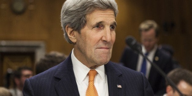 WASHINGTON, DC - FEBRUARY 24: US Secretary of State John Kerry prepares to testify before a Senate Foreign Relations Committe