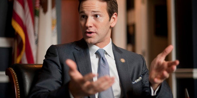 UNITED STATES - FEBRUARY 02: Rep. Aaron Schock, R-Ill., is interviewed by Roll Call in his Longworth office. (Photo By Tom
