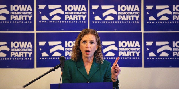DES MOINES, IA - JANUARY 24: Chair of the Democratic National Committee Rep. Debbie Wasserman Schultz (D-FL) speaks to the pr