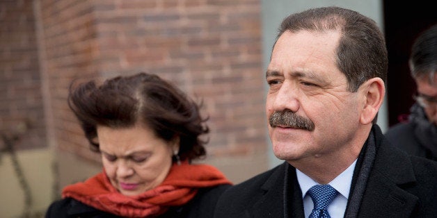 CHICAGO, IL - FEBRUARY 24: With his wife Evelyn by his side, Chicago Mayoral candidate Jesus 'Chuy' Garcia speaks to the pre