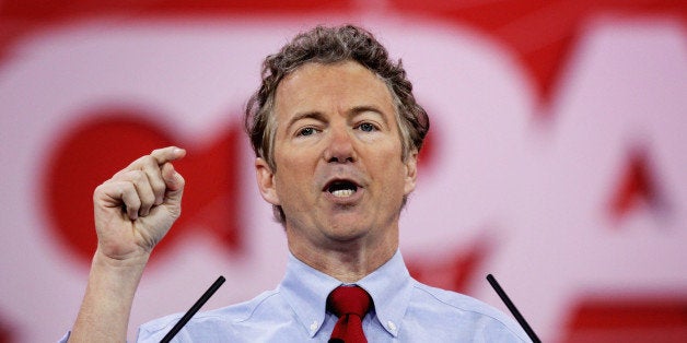 NATIONAL HARBOR, MD - FEBRUARY 27: U.S. Sen. Rand Paul (R-KY) addresses the 42nd annual Conservative Political Action Conference (CPAC) February 27, 2015 in National Harbor, Maryland. Conservative activists attended the annual political conference to discuss their agenda. (Photo by Alex Wong/Getty Images)