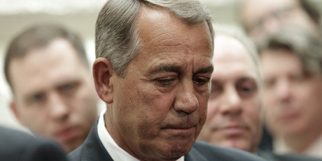 WASHINGTON, DC - FEBRUARY 25: Speaker of the House John Boehner (R-OH) attends a press conference following the weekly House Republican conference meeting at the U.S. Capitol February 25, 2015 in Washington, DC. With Department of Homeland Security funding set to expire on Friday of this week, Boehner and House Republican leadership faced numerous questions on a possible shutdown of DHS if a compromise is not reached with Democratic members of Congress. (Photo by Win McNamee/Getty Images)