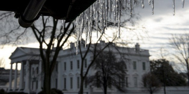 Ice is seen near the White House March 2, 2015 in Washington, DC. AFP PHOTO/BRENDAN SMIALOWSKI (Photo credit should re