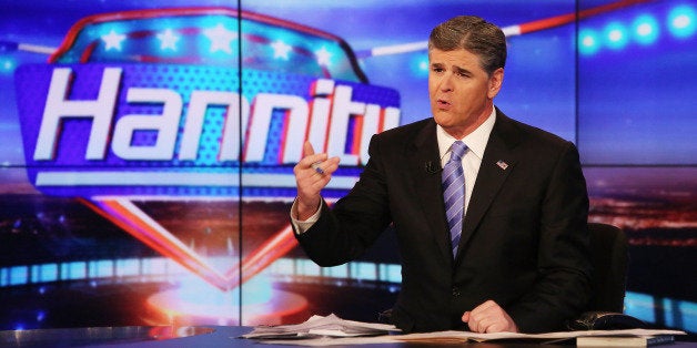 NEW YORK, NY - APRIL 21: Host Sean Hannity on set of FOX's 'Hannity With Sean Hannity' at FOX Studios on April 21, 2014 in N