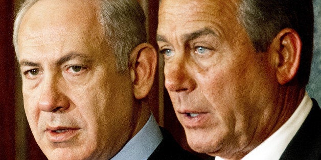 Israeli Prime Minister Benjamin Netanyahu(L) and US House of Representatives Speaker Johh Boehner(R-OH), deliver remarks to the media inside the Rayburn Room at the US Capitol March 6, 2012, in Washington, DC. AFP Photo/Paul J. Richards (Photo credit should read PAUL J. RICHARDS/AFP/Getty Images)