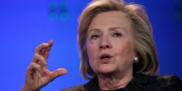 SANTA CLARA, CA - FEBRUARY 24: Former U.S. Secretary of State Hillary Clinton delivers a keynote address during the Watermark Silicon Valley Conference for Women on February 24, 2015 in Santa Clara, California. Former Secretary of State Hillary Clinton delivered a keynote address to thousands of women in attendance for the Watermark Silicon Valley Conference for Women. (Photo by Justin Sullivan/Getty Images)