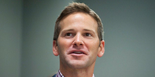 UNITED STATES - SEPTEMBER 22: Rep. Aaron Schock, R-Ill., speaks before unveiling a portrait of former Senate Minority Leader Everett Dirsken, R-Ill., which will reside in Sen. Mark Kirk's Hart Building office. The portrait is a copy of Richard Harryman's 1968 original. (Photo By Tom Williams/Roll Call)