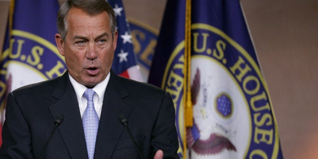 WASHINGTON, DC - FEBRUARY 05: Speaker of the House John Boehner (R-OH) holds his weekly news conference at the U.S. Capitol February 5, 2015 in Washington, DC. Boehner announced that Pope Francis would address a joint session of Congress on September 24, the first Pontiff to do so. Additionally, Boehner said the House of Representatives had done its job in passing legislation that would jumpstart the Keystone XL pipline project and called on Secretary of State John Kerry to approve the project, too. (Photo by Chip Somodevilla/Getty Images)