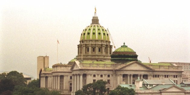 This is an exterior view of the Pennsylvania State Capitol building in downtown Harrisburg, Pa. Tuesday, Sept. 14, 1999. (AP