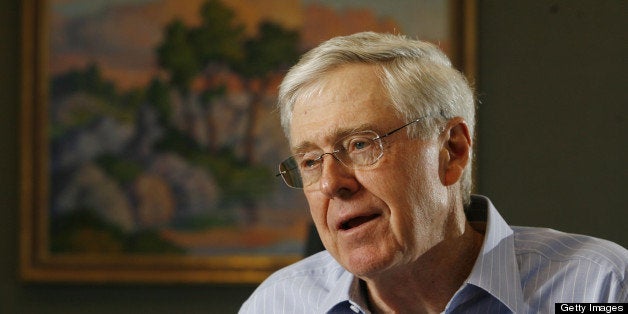 In this February 26, 2007 file photograph, Charles Koch, head of Koch Industries, talks passionately about his new book on Ma