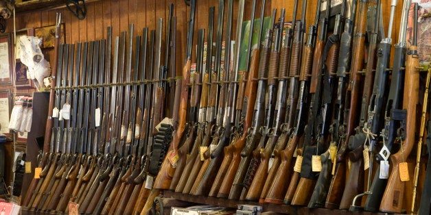 Guns on rack in store, close-up