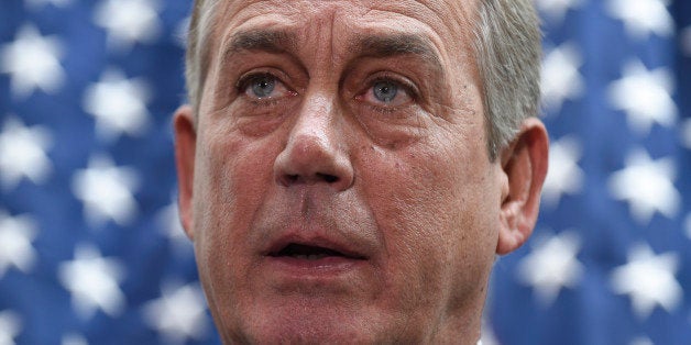 In this Feb. 25, 2014, photo, House Speaker John Boehner of Ohio speaks to reporters following a meeting on Capitol Hill in Washington. Boehner has a possible escape from the homeland security funding impasse if heâs willing to use it: cooperative Democrats. (AP Photo/Susan Walsh)