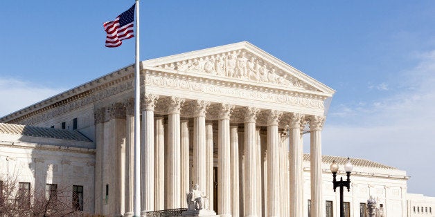 Facade of US Supreme court in Washington DC on sunny day