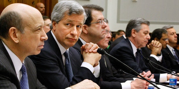 WASHINGTON - FEBRUARY 11: Executives from the financial institutions who received TARP funds, (L-R) Goldman Sachs Chairman and CEO Lloyd Blankfein, JPMorgan Chase & Co CEO and Chairman Jamie Dimon, The Bank of New York Mellon CEO Robert P. Kelly, Bank of America CEO Ken Lewis, State Street Corporation CEO and Chairman Ronald Logue, Citigroup CEO Vikram Pandit, Wells Fargo President and CEO John Stumpf testify before the House Financial Services Committee February 11, 2009 in Washington, DC. The hearing focused on how financial institutions have spent funds received from the Troubled Asset Relief Program (TARP). (Photo by Chip Somodevilla/Getty Images)