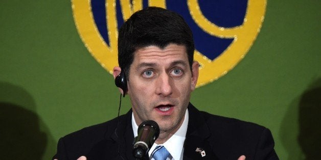 Paul Ryan, US House of Representatives Revenue Committee Chairman, gestures as he answers questions during a press conference in Tokyo on February 19, 2015. A US congressional delegation led by Representative Ryan is here to exchange views with Japanese officials including Prime Minster Shinzo Abe and Foreign Minister Fumio Kishida. AFP PHOTO / Toru YAMANAKA (Photo credit should read TORU YAMANAKA/AFP/Getty Images)