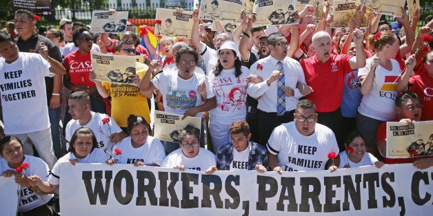 WASHINGTON, DC - AUGUST 28: More than 300 demonstrators marched from the Immigration and Customs Enforcement headquarters to
