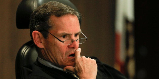 SANTA ANA, CA - MARCH 18: Judge Thomas Goethals listens to arguements during a motion hearing in the trial of Scott Dekraai , who is accused of killing eight people in a Seal Beach beauty salon, on March 18, 2014 in Santa Ana, California. The hearing is underway to address the public defender's allegations of a widespread, unconstitutional jailhouse informant program that he feels affects the case of his defendant. (Photo by Mark Boster-Pool/Getty Images)