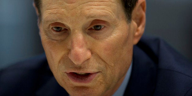 Senator Ron Wyden, a Democrat from Oregon, speaks during an interview in New York, U.S., on Monday, July 14, 2014. Wyden, a persistent critic of the U.S. National Security Agency, is using his perch as Finance chairman to broaden his attack on the agency's practices. Photographer: Victor J. Blue/Bloomberg via Getty Images 