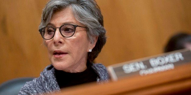 Senator Barbara Boxer, a Democrat from California, center, speaks during a Senate Environment and Public Works Committee markup meeting on reauthorization legislation for highway and transit programs in Washington, D.C., U.S., on Thursday, May 15, 2014. The current transportation funding measure, known as the Moving Ahead for Progress in the 21st Century Act (MAP-21), expires at the end of FY 2014 on Sept. 30. Photographer: Andrew Harrer/Bloomberg via Getty Images 