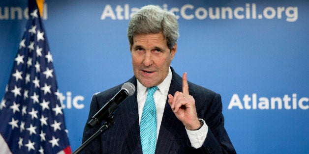 Secretary of State John Kerry speaks about climate change to the Atlantic Council in Washington, Thursday, March 12, 2015. (AP Photo/Carolyn Kaster)