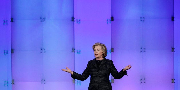 Hillary Rodham Clinton speaks during a keynote address at the Watermark Silicon Valley Conference for Women, Tuesday, Feb. 24, 2015, in Santa Clara, Calif. (AP Photo/Marcio Jose Sanchez)