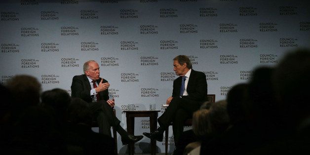 NEW YORK, NY - MARCH 13: Central Intelligence Agency Director John O. Brennan (L) speaks at the The Council on Foreign Relations (CFR) with moderator Charlie Rose on March 13, 2015 in New York City. Brennan spoke about changes at the American security agency as it charts a course into the 21st century. (Photo by Spencer Platt/Getty Images)