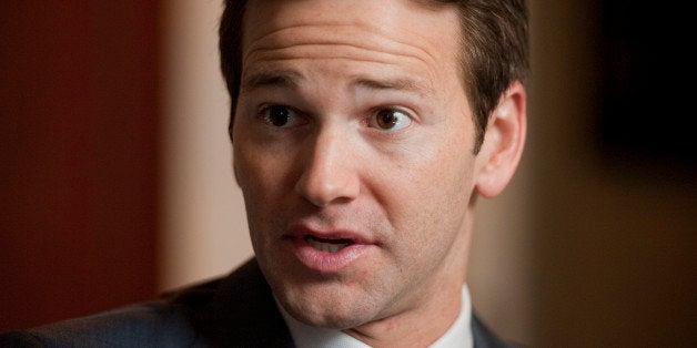 UNITED STATES - FEBRUARY 02: Rep. Aaron Schock, R-Ill., is interviewed by Roll Call in his Longworth office. (Photo By Tom Williams/CQ Roll Call)