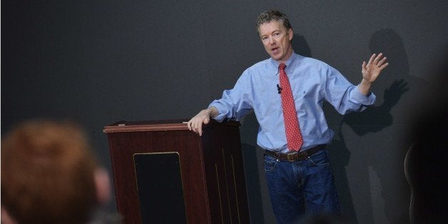 Senator Rand Paul, R-KY, speaks during a discussion on reforming the criminal justice system at Bowie State University on Mar