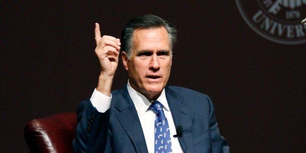 Former GOP presidential candidate Mitt Romney answers questions during a question-and-answer period following his address to