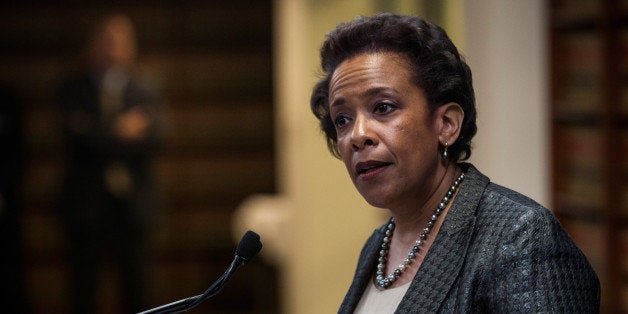 NEW YORK, NY - APRIL 28: Loretta Lynch, United States Attorney for the Eastern District of New York, speaks at a press conference to announce a 20-count indictment against U.S. Representative Michael Grimm (R-NY, 11th District) on April 28, 2014 in New York City. Grimm's indictments include wire fraud, mail fraud, conspiring to defraud the United States, impeding the Internal Revenue Service, hiring and employing unauthorized aliens, and health care fraud. (Photo by Andrew Burton/Getty Images)