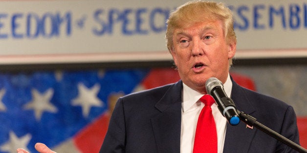 MYRTLE BEACH, SC - JANUARY 19: Donald Trump speaks to the South Carolina Tea Party Coalition convention on January 19, 2015 in Myrtle Beach, South Carolina. A variety of conservative presidential hopefuls spoke at the gathering on the third day of a three day event. (Photo by Richard Ellis/Getty Images)