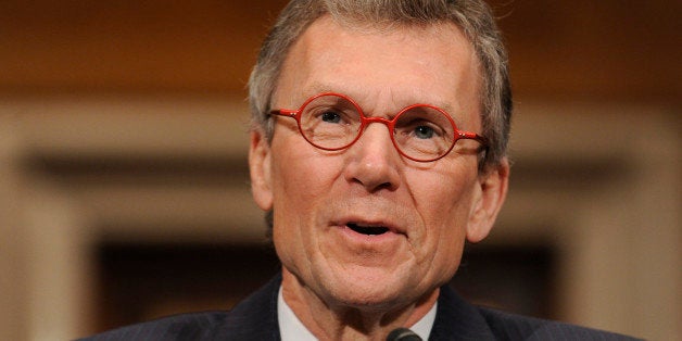 FILE - In this Jan. 9, 2009 file photo, then-Health and Human Services Secretary-designate Tom Daschle delivers his opening remarks on Capitol Hill in Washington. (AP Photo/Susan Walsh, FILE)