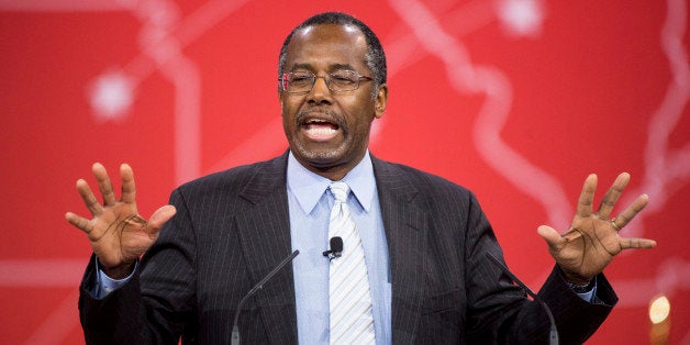 UNITED STATES - FEBRUARY 26: Dr. Ben Carson speaks to address the crowd at CPAC in National Harbor, Md., on Feb. 26, 2015. (Photo By Bill Clark/CQ Roll Call)