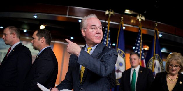 UNITED STATES - MARCH 17: Rep. Tom Price, R-Ga., chairman of the House Budget Committee, concludes a news conference in the Capitol Visitor Center with members of the committee to introduce the FY2016 budget resolution and discuss ways to balance the budget, March 17, 2015. (Photo By Tom Williams/CQ Roll Call)