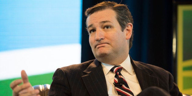 Senator Ted Cruz, a Republican from Texas, gestures during the Iowa Ag Summit at the Iowa State Fairgrounds in Des Moines, Iowa, U.S., on Saturday, March 7, 2015. The event aims to highlight the role that agriculture plays in Iowa and the rest of the world. Photographer: Daniel Acker/Bloomberg via Getty Images 